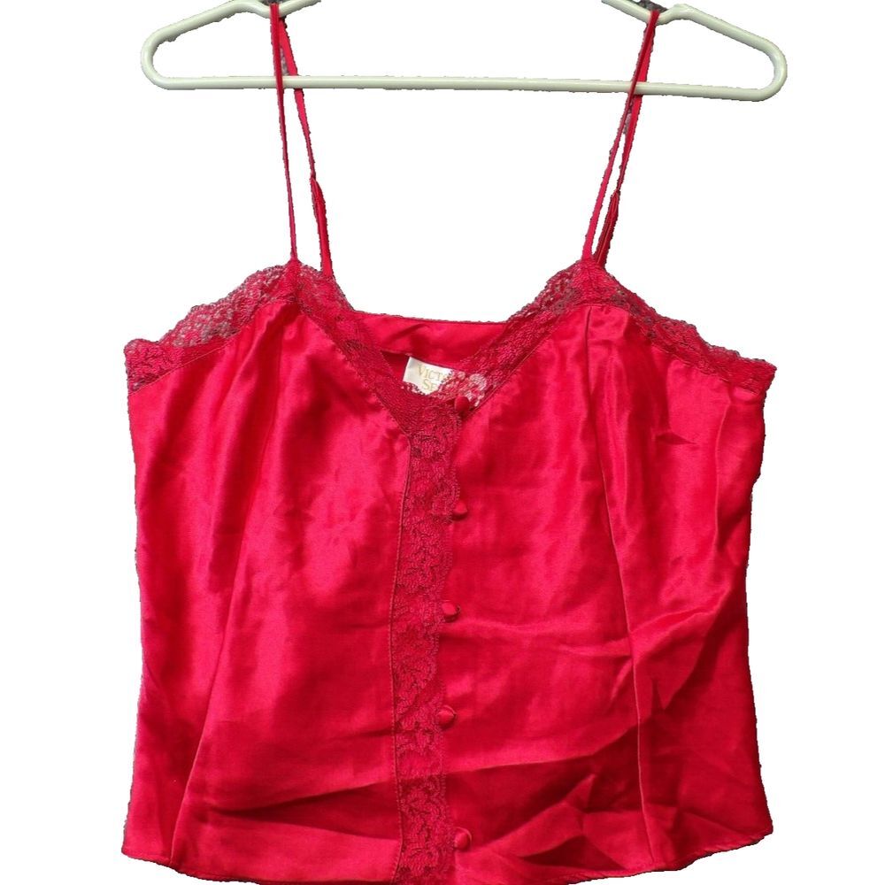 Vtg Y2K Victorias Secret Small Silky Lace RED Camisole Crop Top Womens VALENTINE